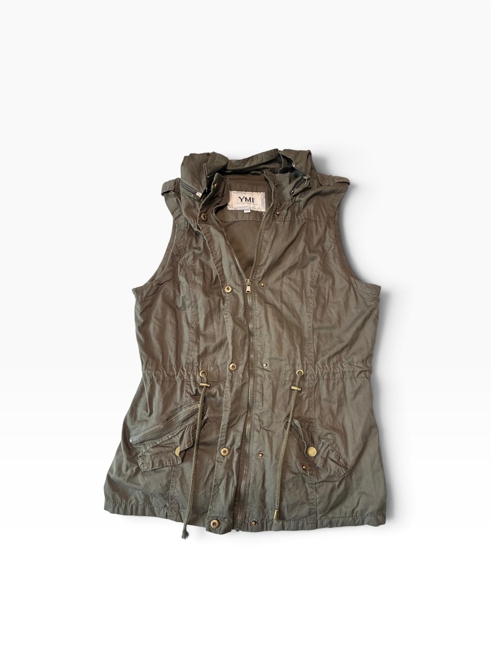 Y2K YMI Olive Green Hooded Utility Vest Size Large